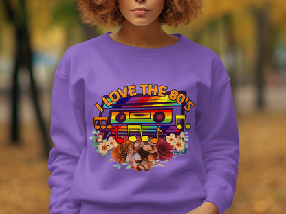 I Love The 80's Retro Music Design on Purple Sweater