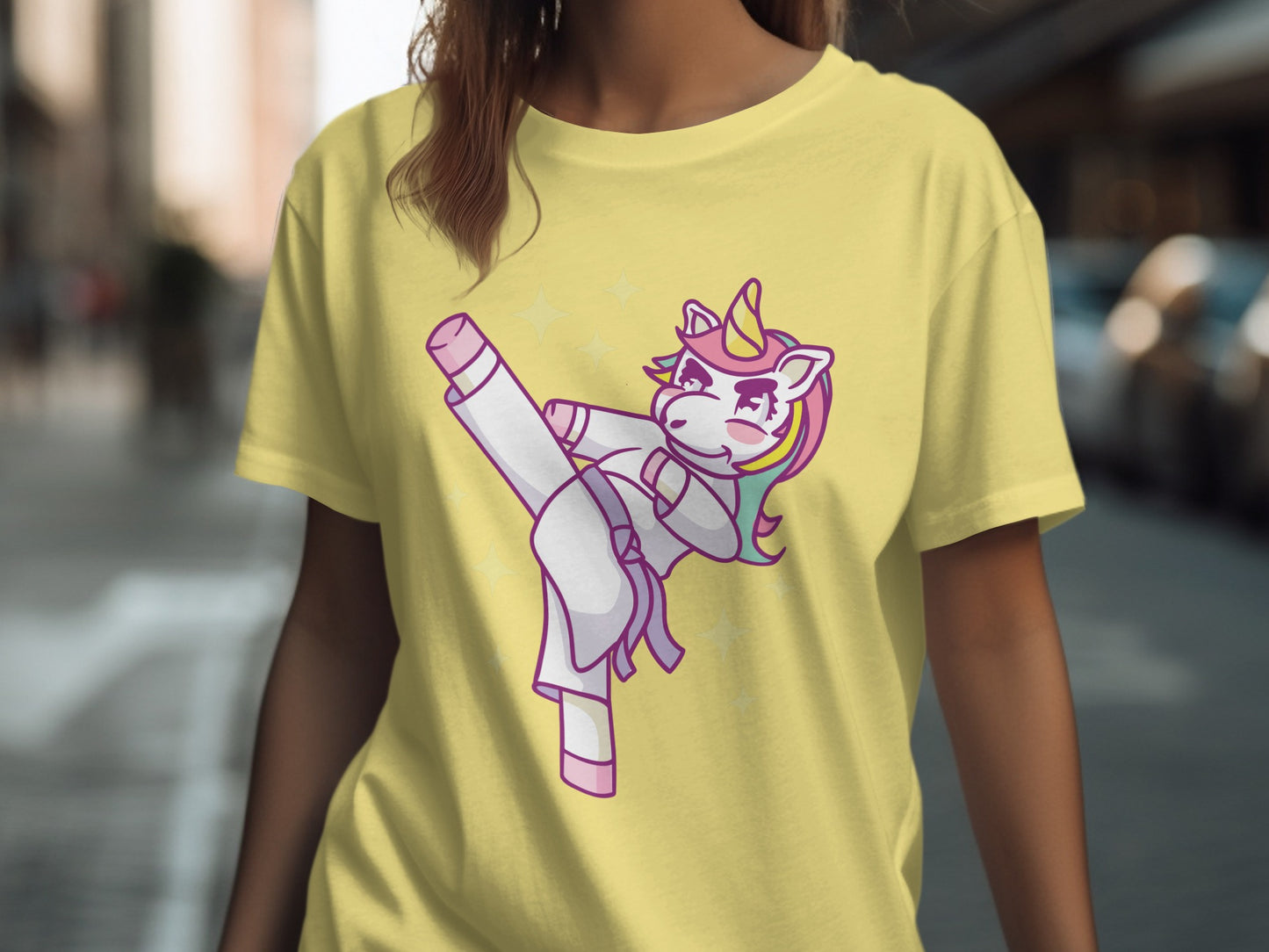 Cartoon Style Kicking Unicorn Graphic T-shirt