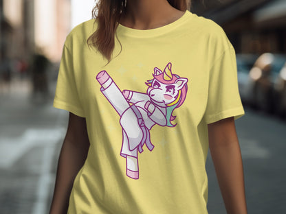 Cartoon Style Kicking Unicorn Graphic T-shirt