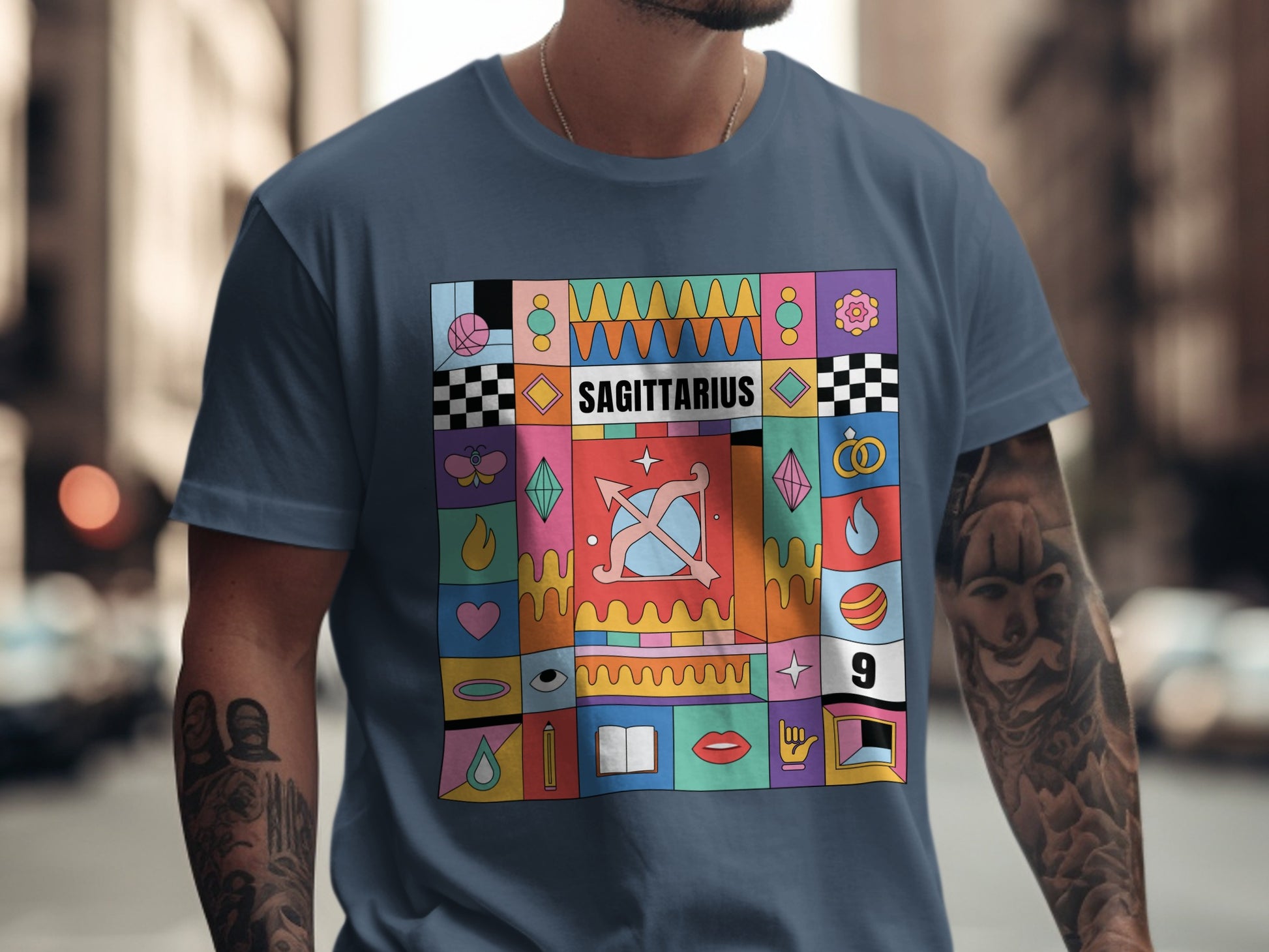 Colorful Sagittarius Astrological Graphic T-Shirt