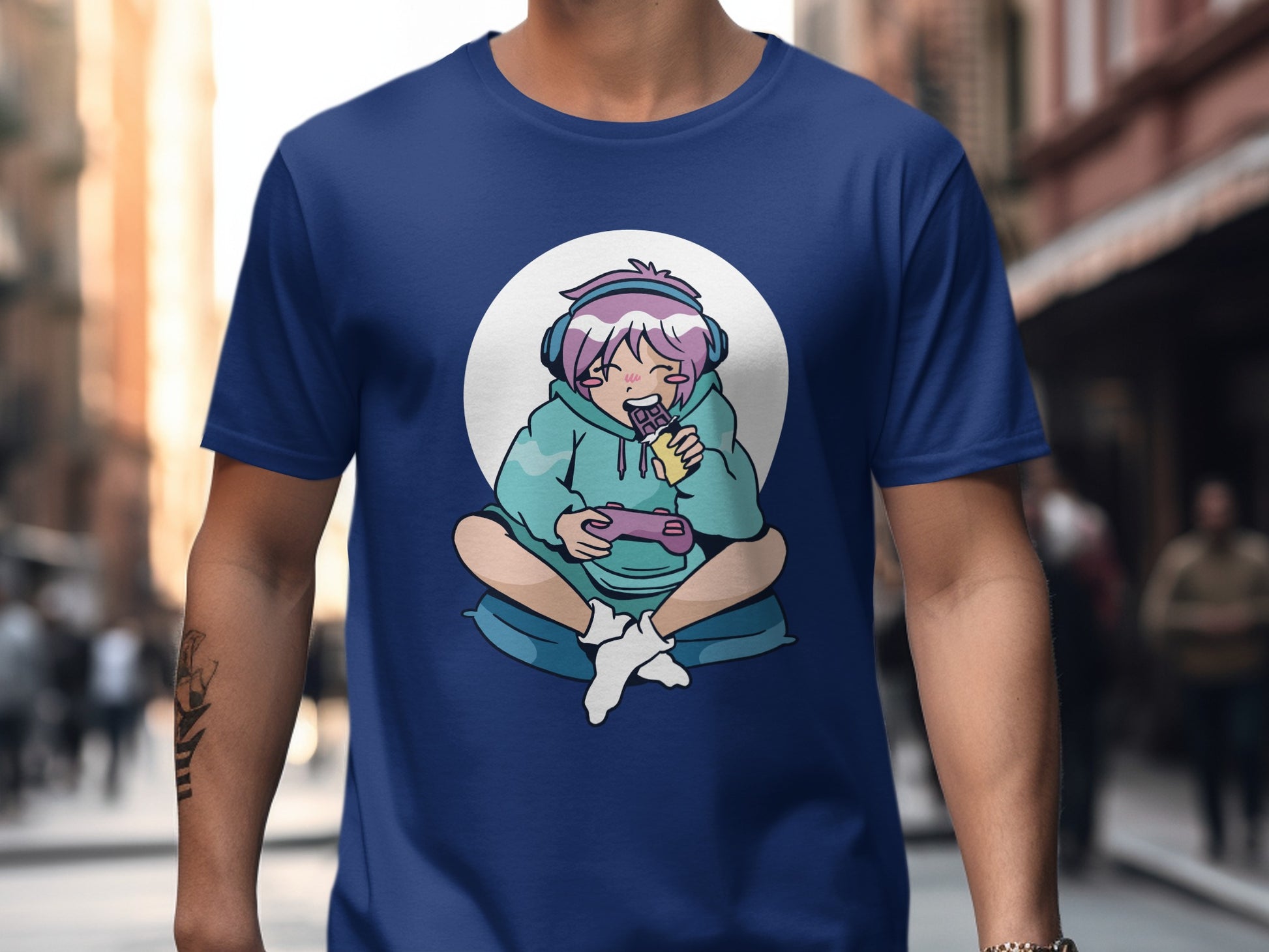 Anime Gamer Hoodie Wearing Girl Character T-shirt