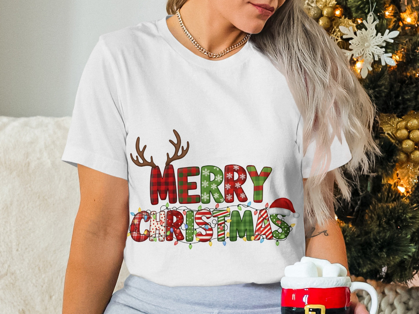 Merry Christmas Reindeer and Lights T-shirt