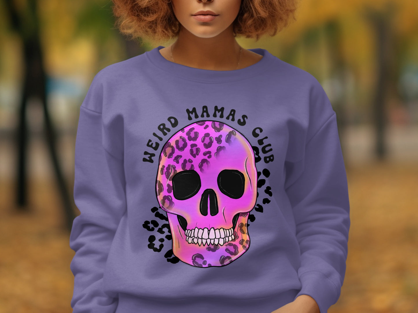 Weird Mamas Club Skull Design on Purple Sweatshirt
