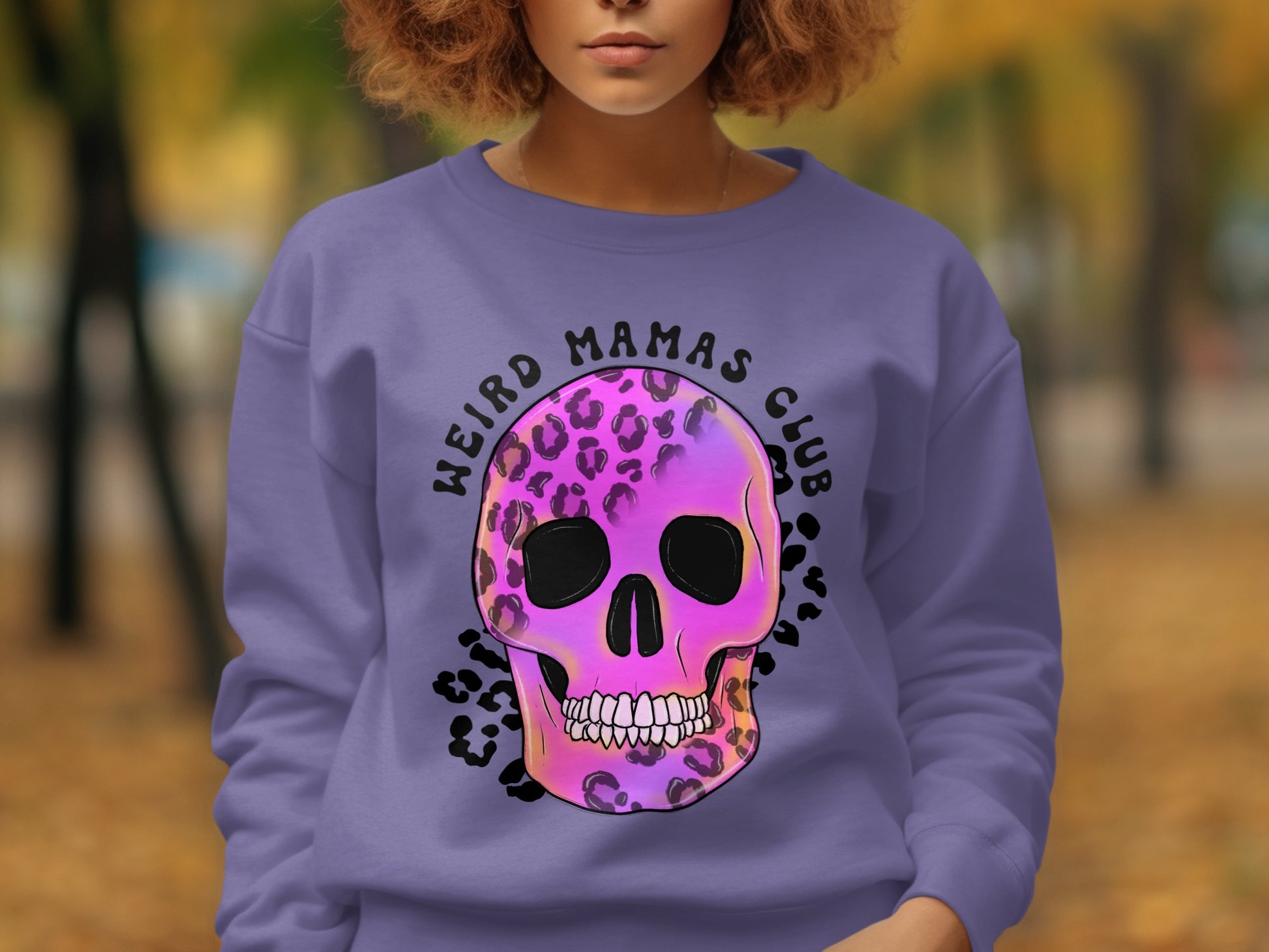 Weird Mamas Club Skull Design on Purple Sweatshirt