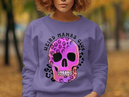Weird Mamas Club Skull Design on Purple Sweatshirt