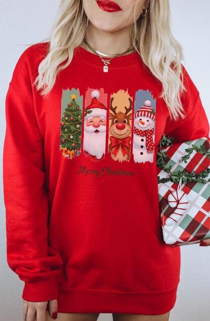 Merry Christmas Santa Reindeer Snowman Sweatshirt