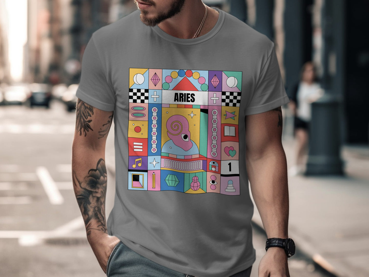 Vibrant Aries Design Graphic Short Sleeve Shirt