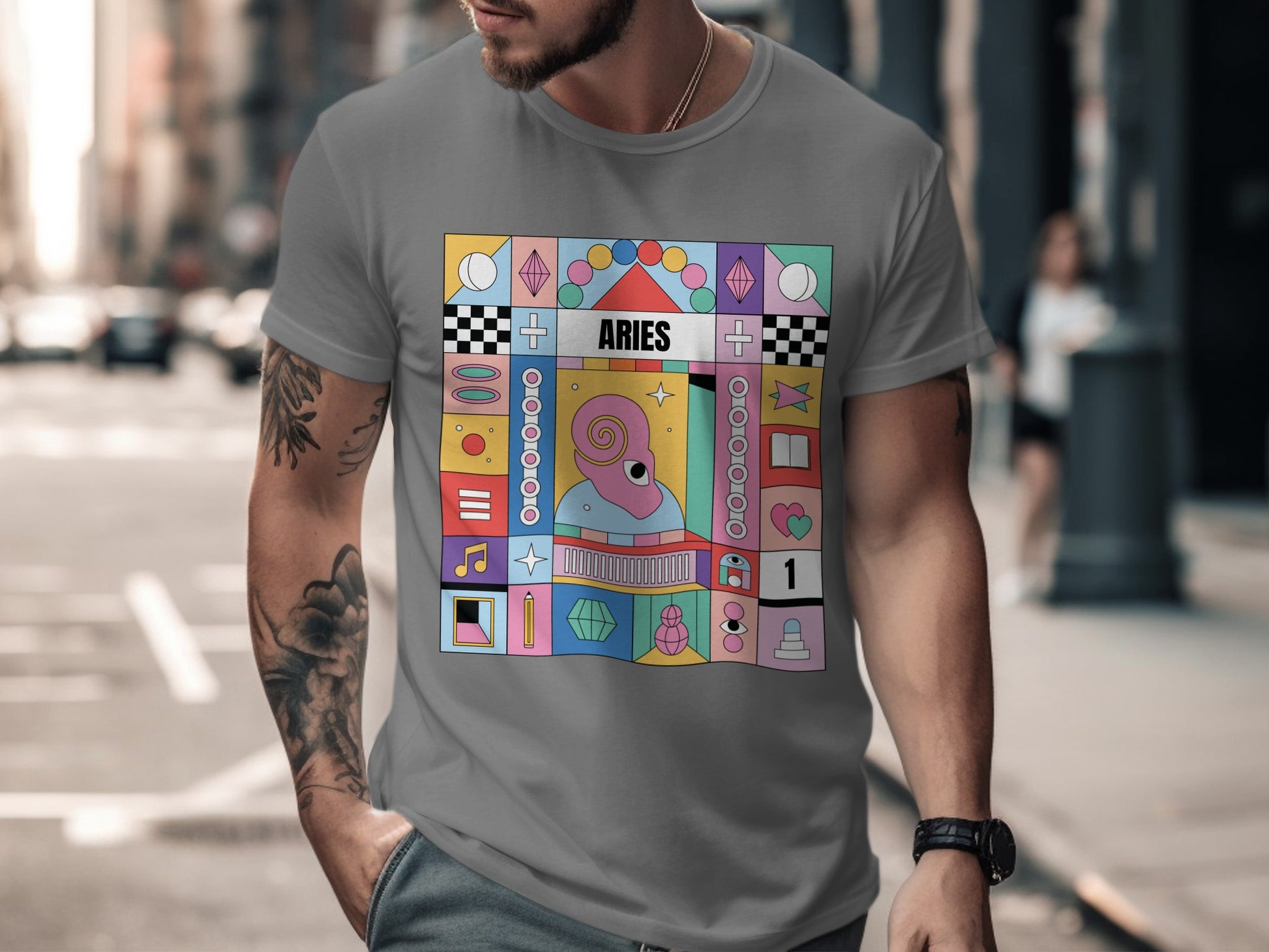 Vibrant Aries Design Graphic Short Sleeve Shirt