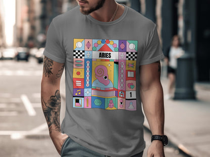 Vibrant Aries Design Graphic Short Sleeve Shirt