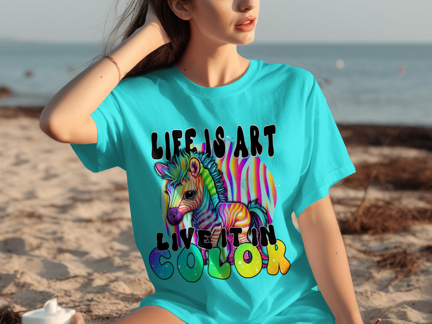 Life Is Art Live In Color Vibrant Zebra Print Shirt