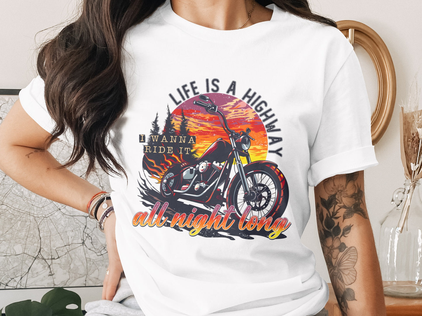 Life Is A Highway All Night Long Motorcycle Shirt