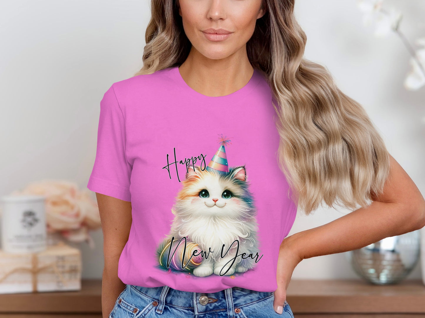 Happy New Year Cat with Party Hat T-shirt