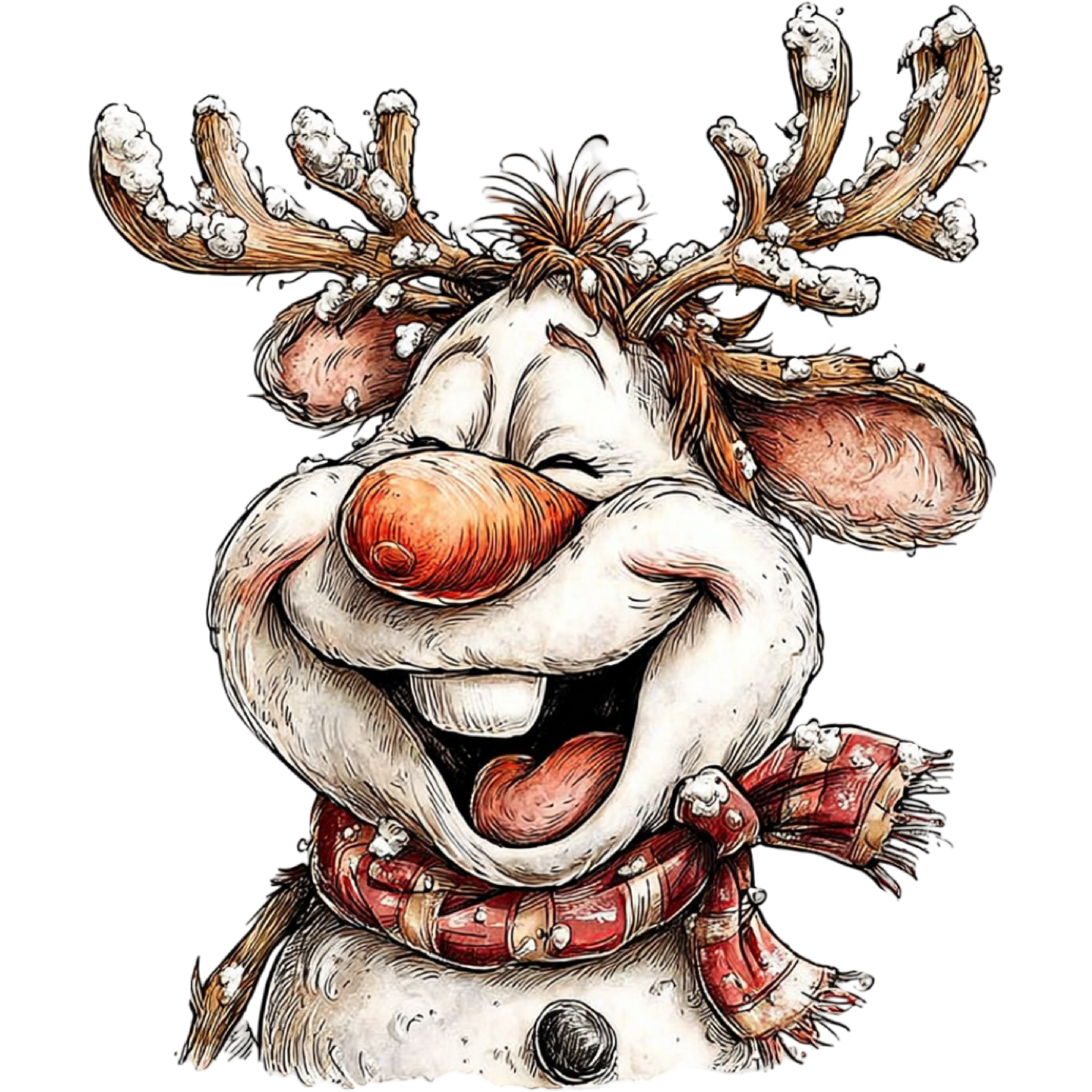 Lively Snowman Reindeer in Festive Scarf Art Print