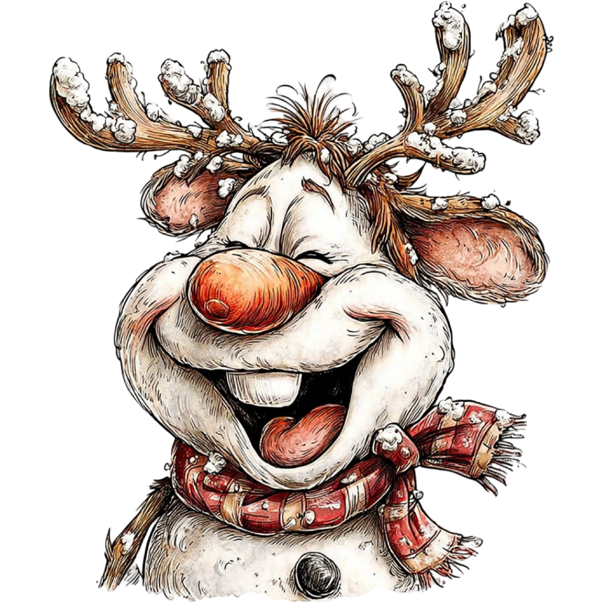 Lively Snowman Reindeer in Festive Scarf Art Print