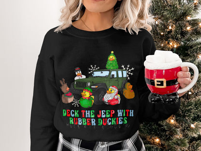 Deck The Jeep With Rubber Duckies Christmas Sweatshirt