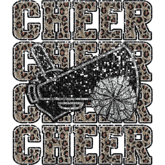 Cheer with Leopard Print and Sequins Cheerleading Apparel