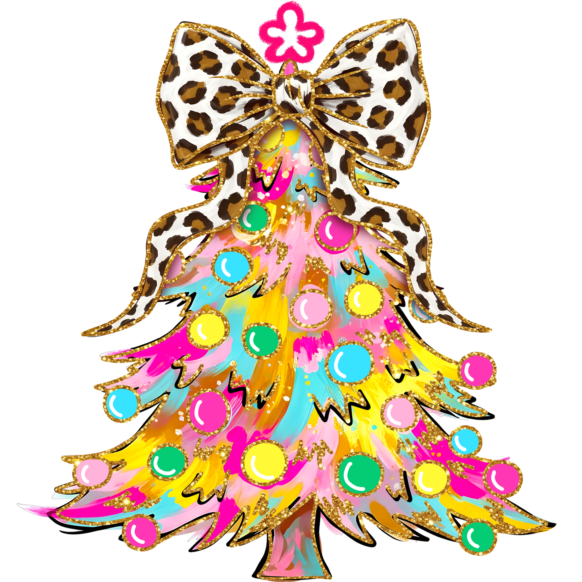 Colorful Christmas Tree with Leopard Print Bow Decor