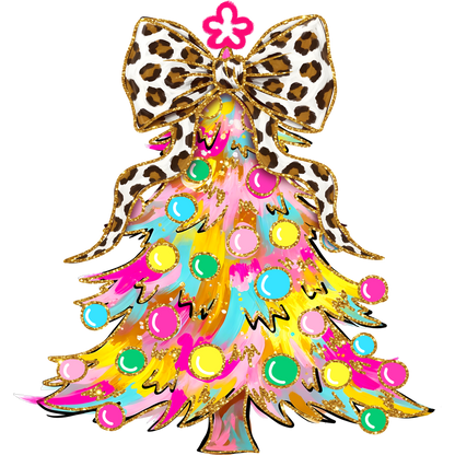 Colorful Christmas Tree with Leopard Print Bow Decor