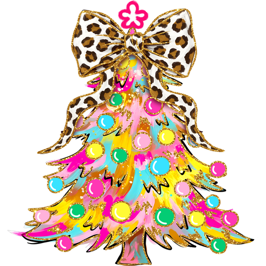 Colorful Christmas Tree with Leopard Print Bow Decor