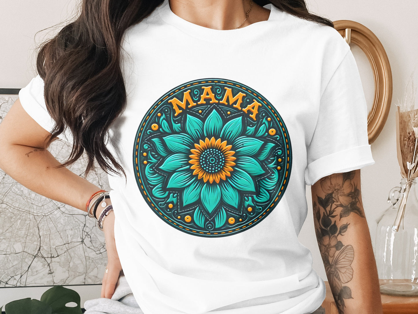 Colorful Mama Flower Graphic T-shirt Casual Wear