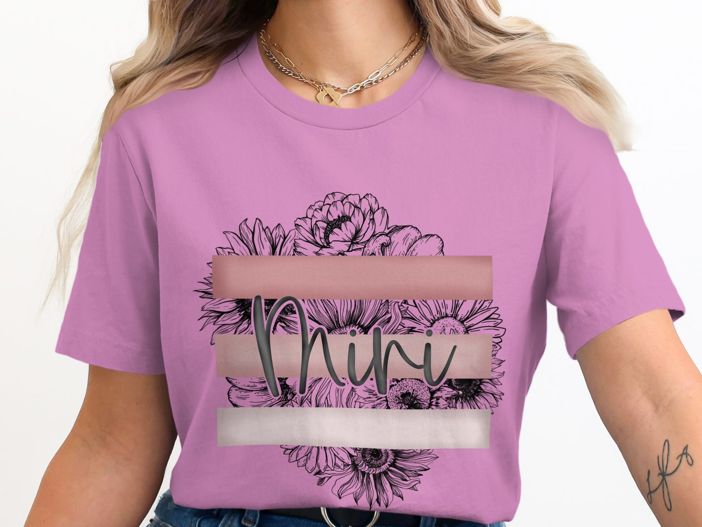 Beautiful Floral Graphic Design on Purple Shirt