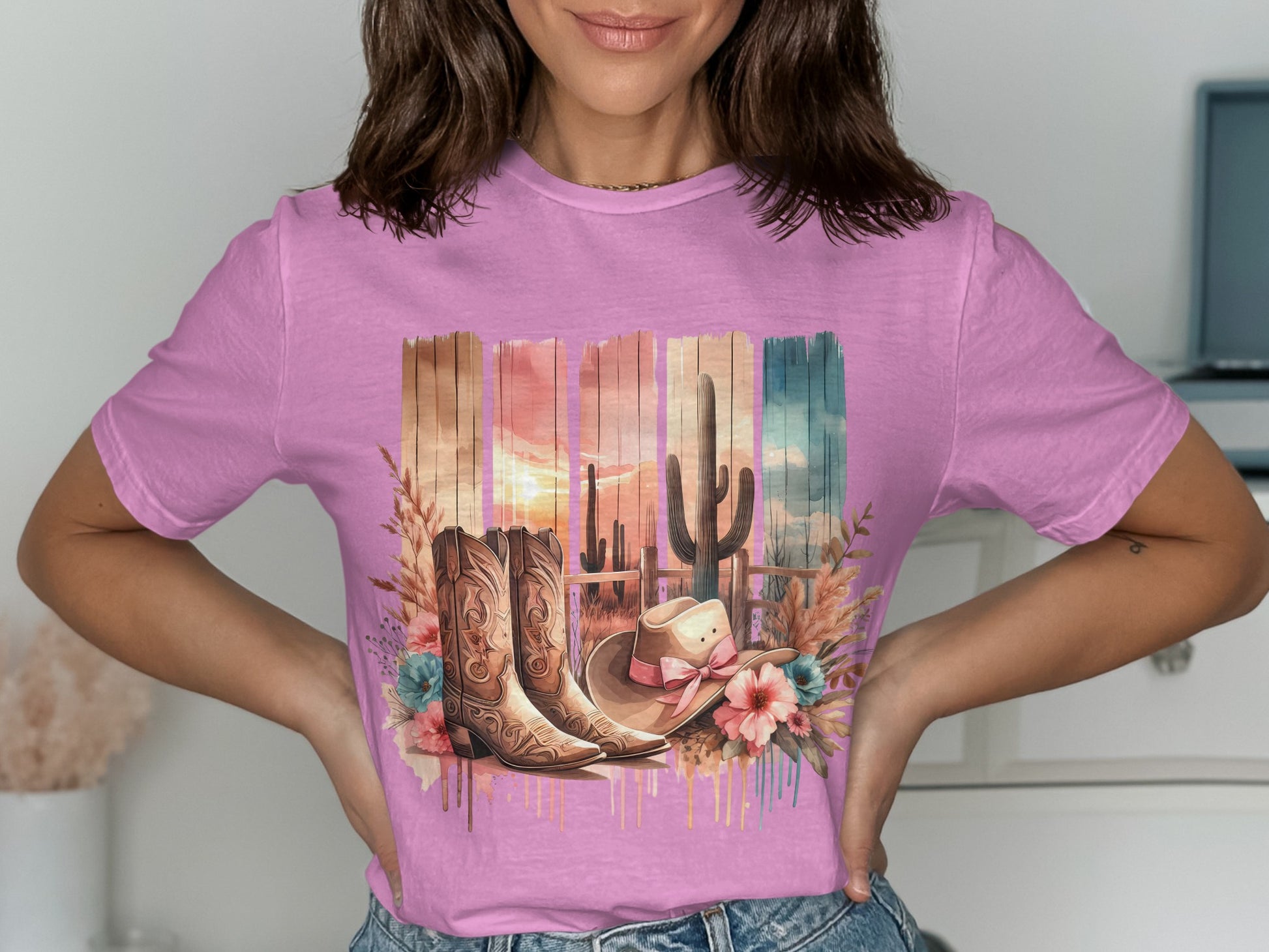 Colorful Desert Boots and Cactus Graphic T-Shirt