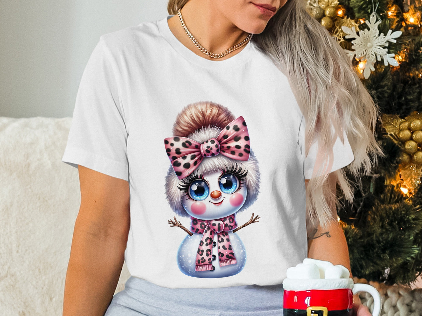 Cute Snowman with Bow and Scarf T-shirt