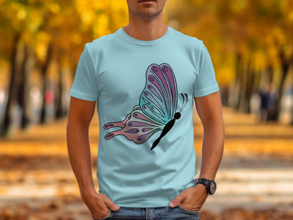 Colorful Butterfly Graphic Art Design on Blue TShirt