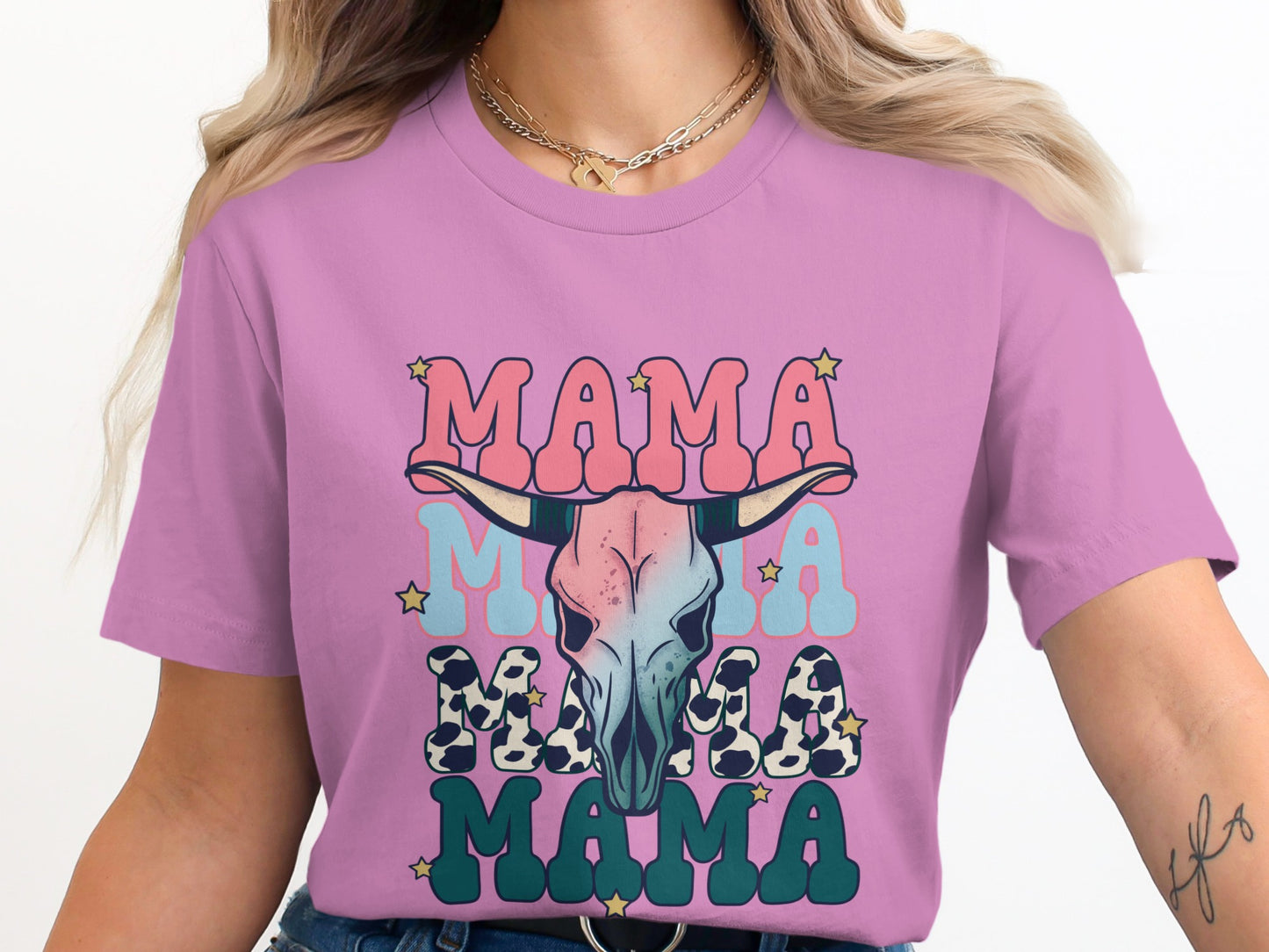 Trendy Mama Graphic Tee with Bull Skull Design