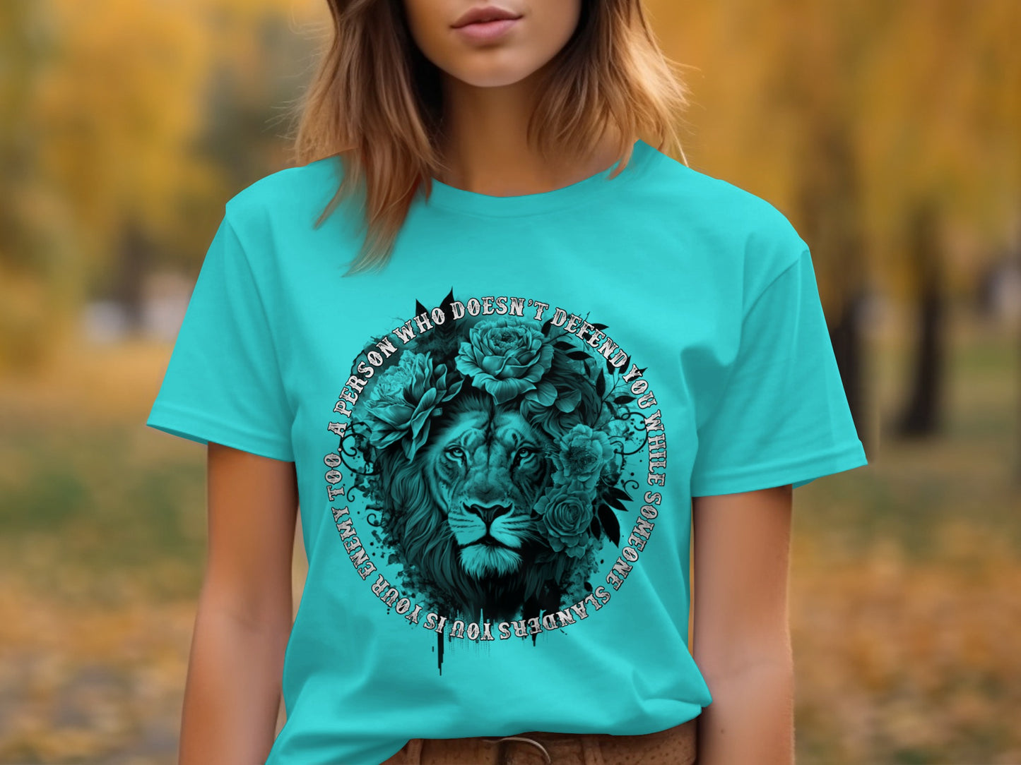 Lion and Flowers Design Teal Shirt