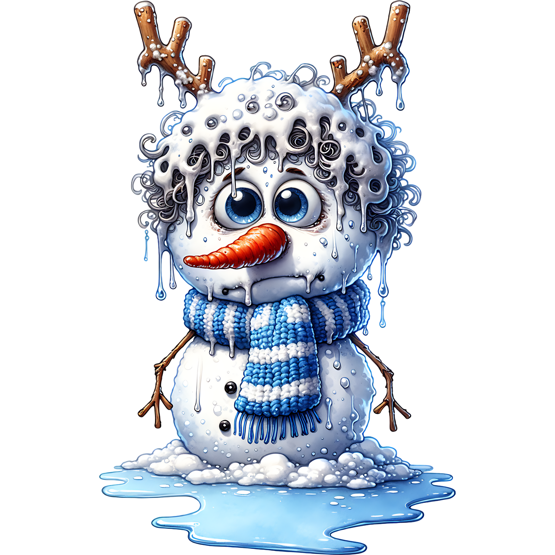 Melting Snowman With Antlers and Scarf Figurine