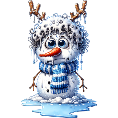 Melting Snowman With Antlers and Scarf Figurine