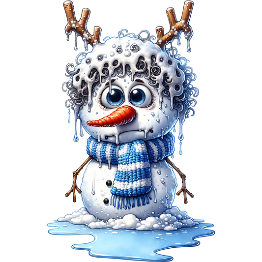 Melting Snowman With Antlers and Scarf Figurine