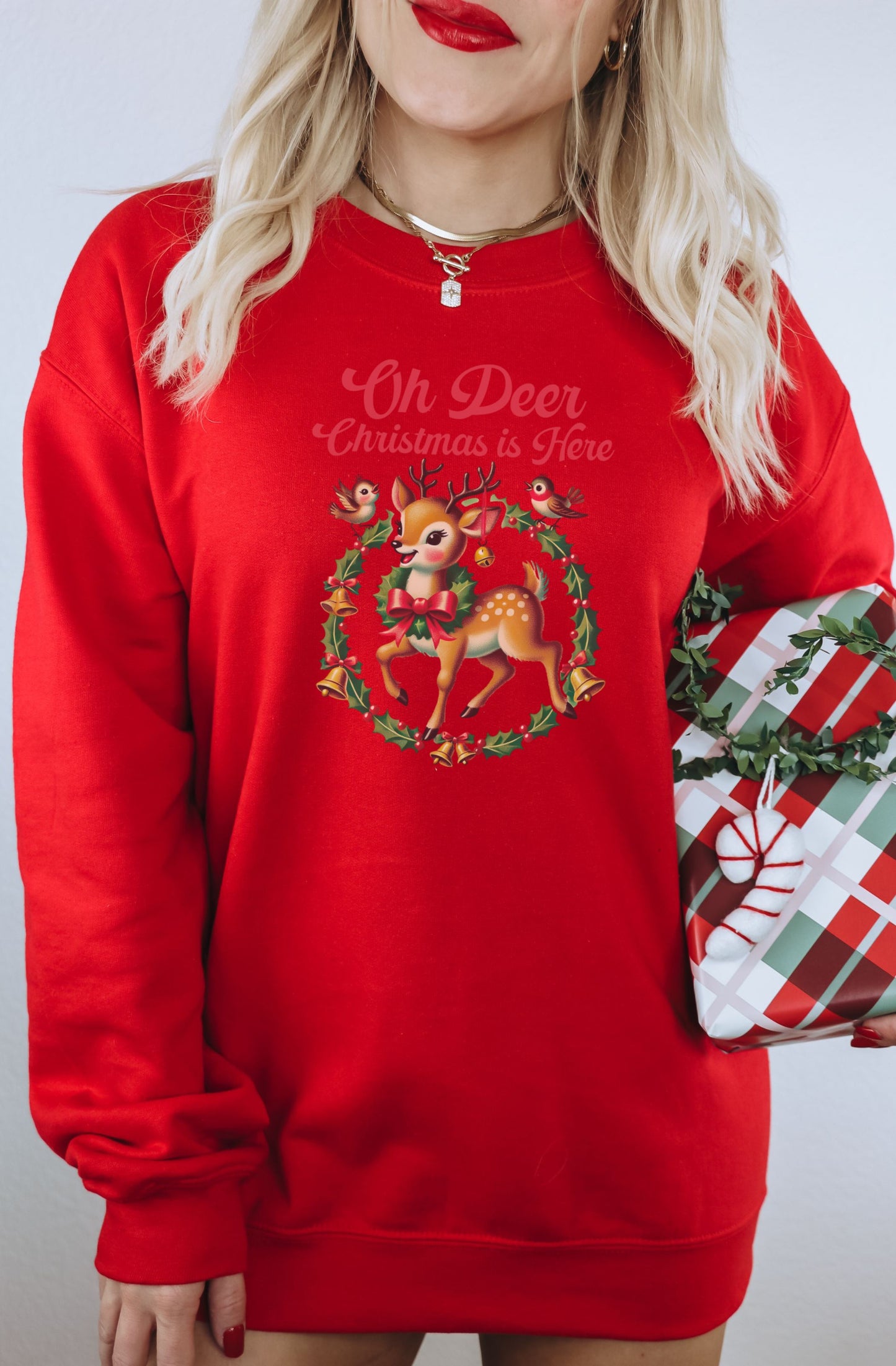Oh Deer Christmas Is Here Festive Sweatshirt