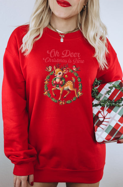 Oh Deer Christmas Is Here Festive Sweatshirt