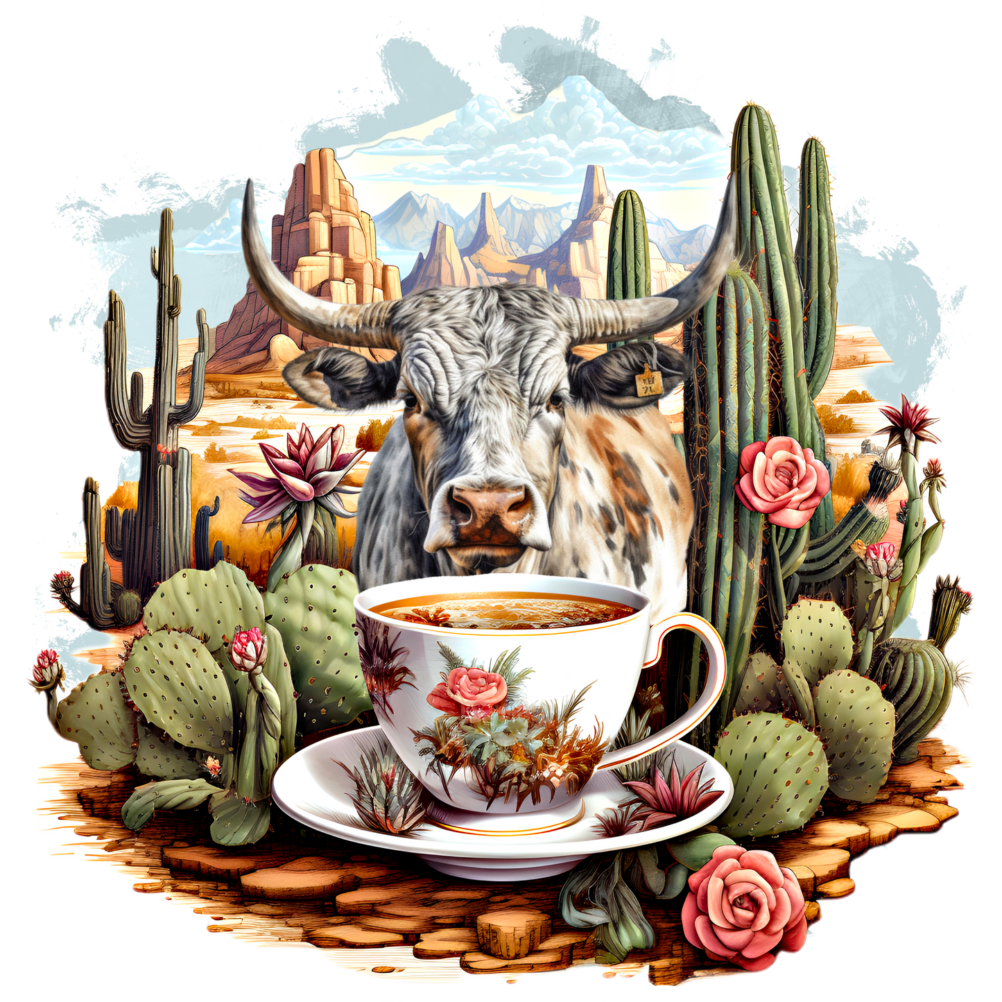 Cow and Cactus Design Coffee Mug for Southwestern Style