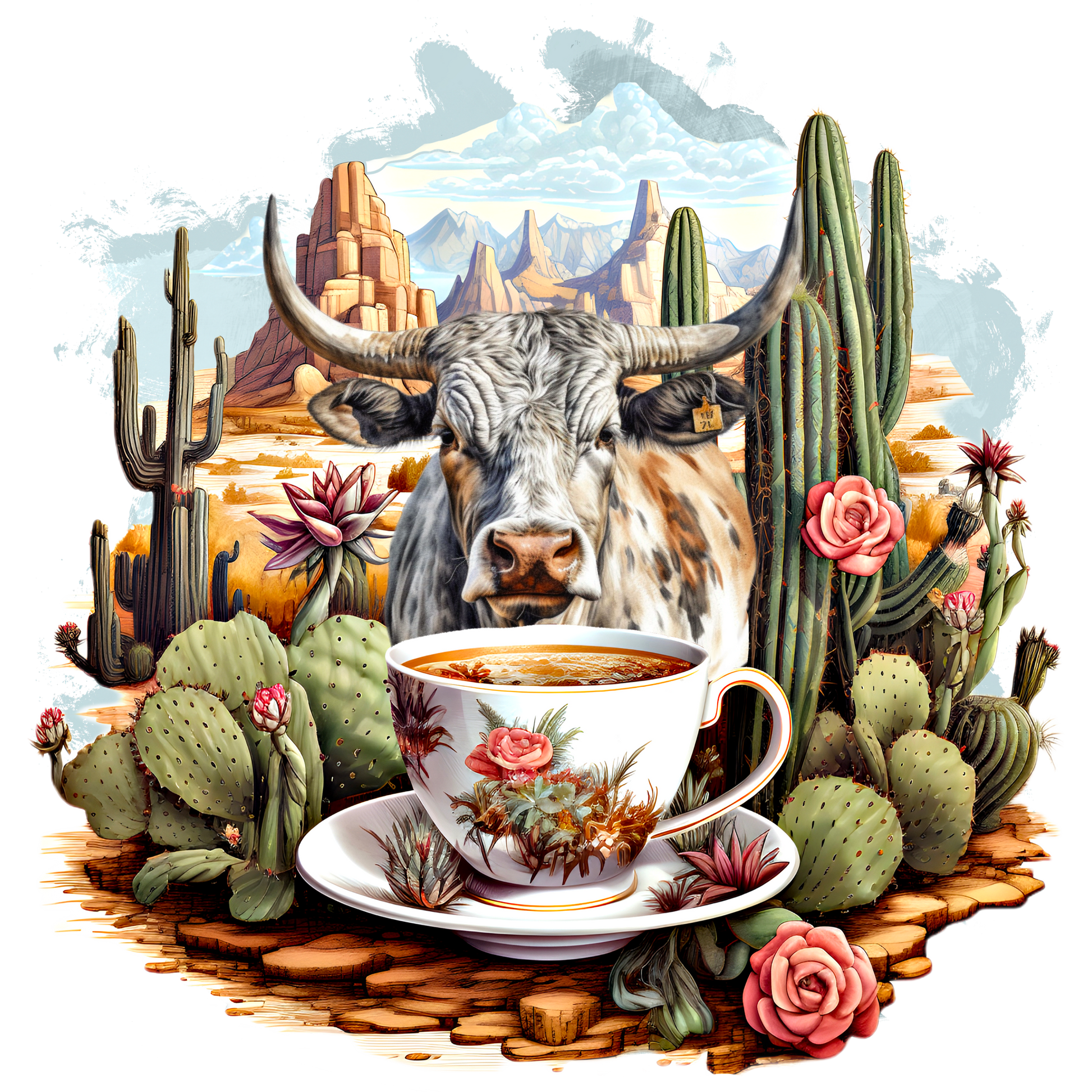 Cow and Cactus Design Coffee Mug for Southwestern Style