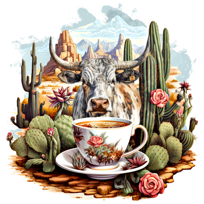 Cow and Cactus Design Coffee Mug for Southwestern Style