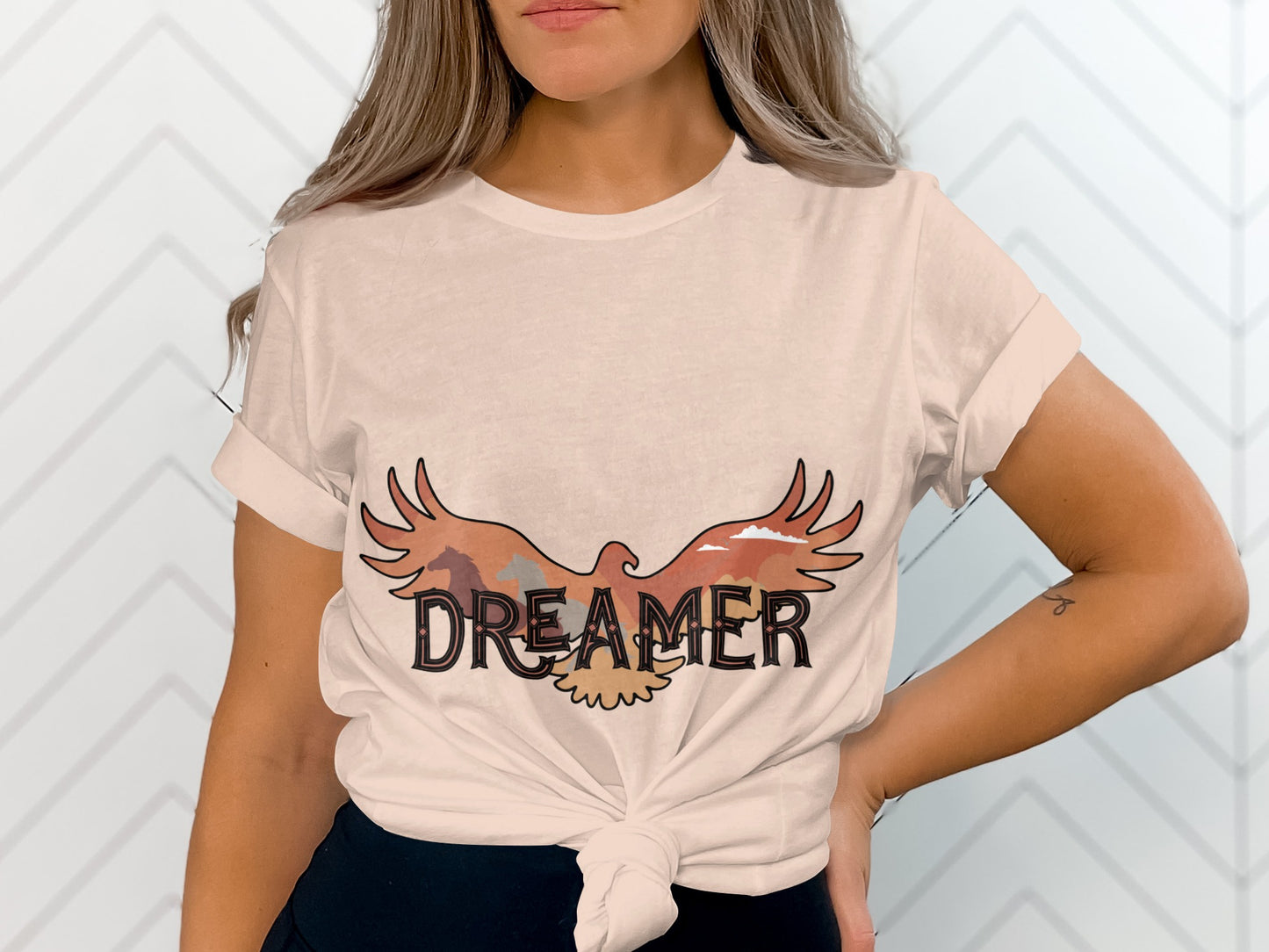 Dreamer Graphic Tee with Camouflage Eagle Print