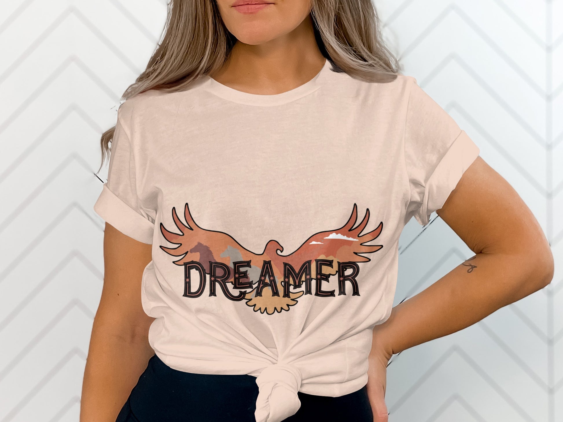 Dreamer Graphic Tee with Camouflage Eagle Print