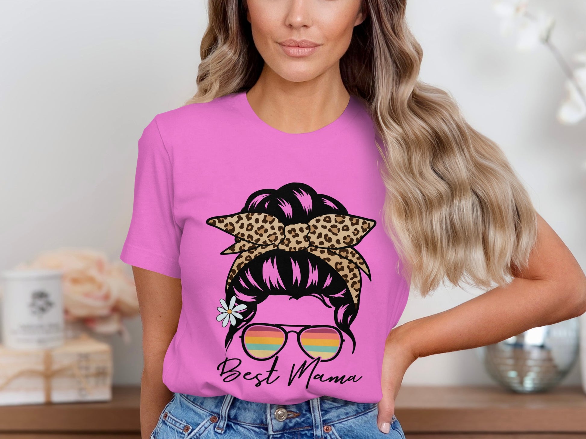 Best Mama Graphic Tee with Leopard Print Headband