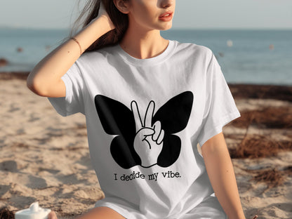 I Decide My Vibe Peace Sign Butterfly Graphic Shirt