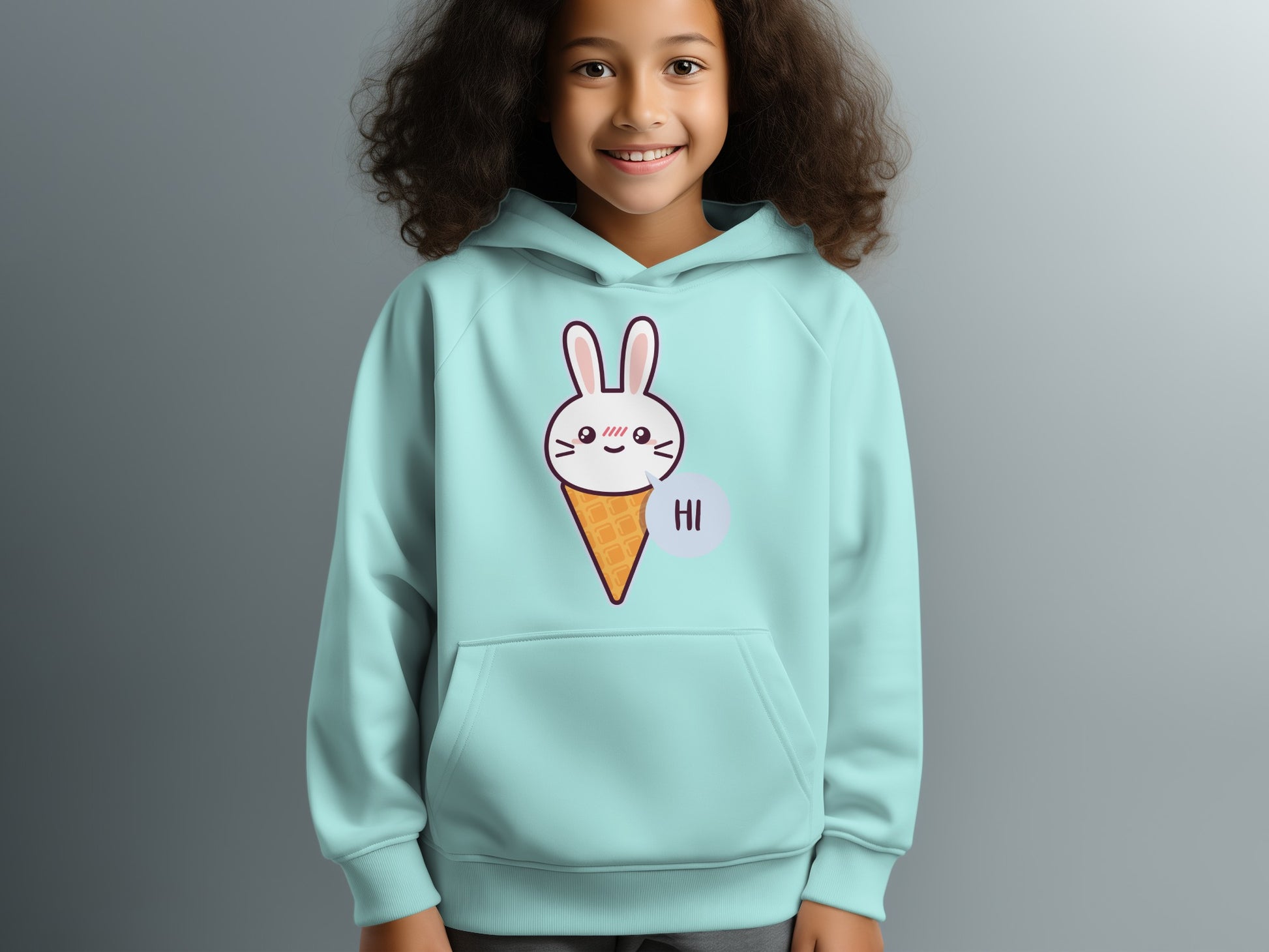 Cute Bunny Ice Cream Design Kids Hoodie Product