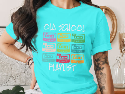 Old School Playlist Graphic Tee Retro Cassette Design