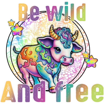 Be wild And free Rainbow Baby Cow Design Art
