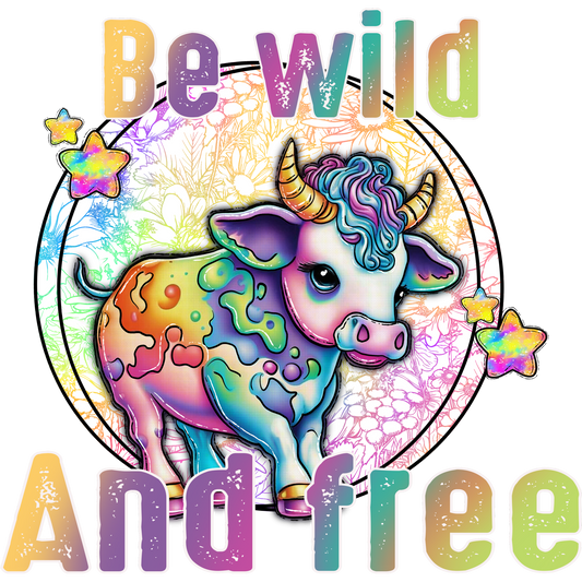 Be wild And free Rainbow Baby Cow Design Art