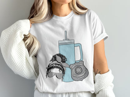 Fun Graphic T-Shirt with Mug and Eyewear Design