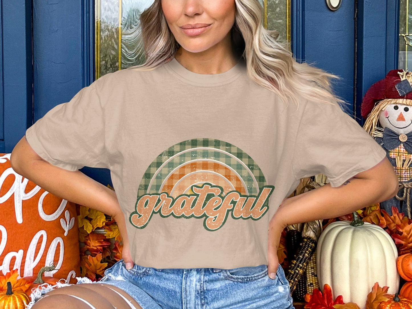 Grateful Rainbow Graphic Tee Casual Fall Women's Apparel