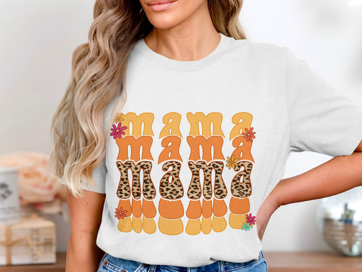 Retro Mama Graphic Tee with Floral Leopard Print