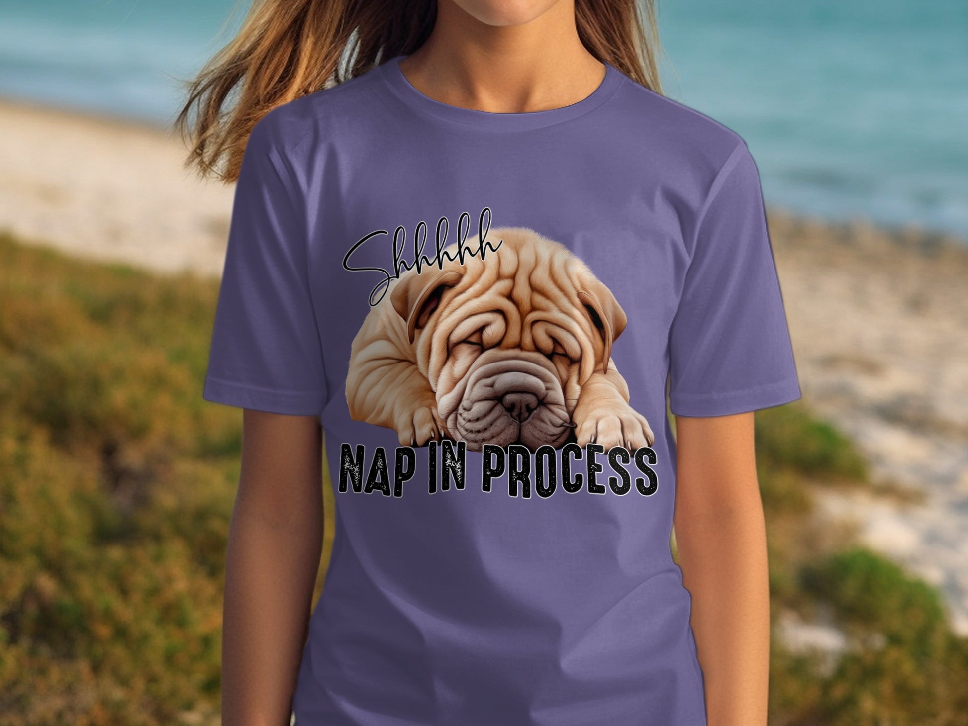 Shhhhh Nap In Process Wrinkly Dog Graphic T-Shirt